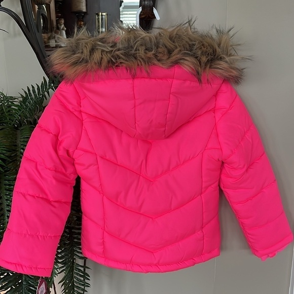 Brand New SO Bright Neon Pink Zip Up Winter Jacket Hooded Puffer Faux Fur Trim - Picture 10 of 15